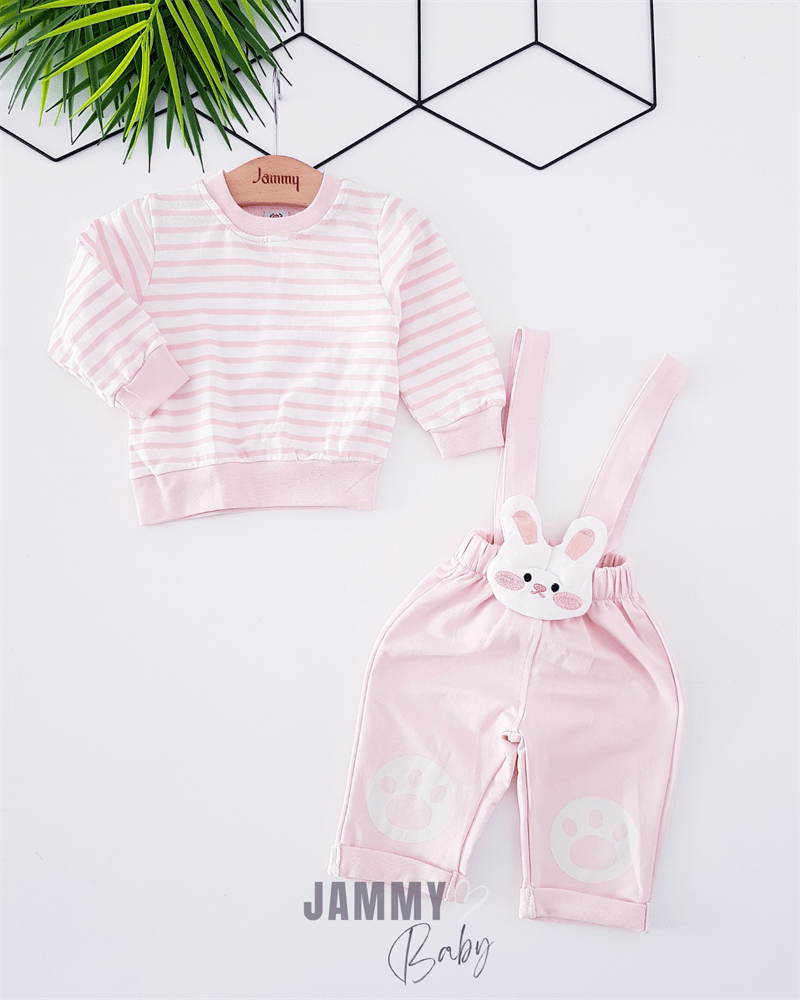 Rabbit Themed Salopette Set - SALMON - Jammy Baby Canada