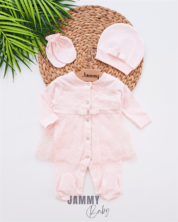 Aida Lace Detailed Jumpsuit Set - SALMON - Jammy Baby Canada