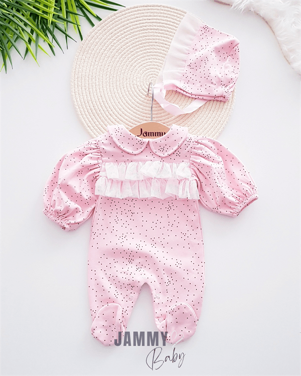 Ensemble combinaison chapeau Laura Little Polka Dot-PINK