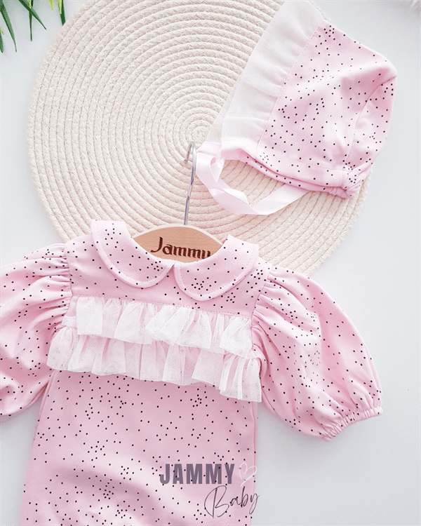 Ensemble combinaison chapeau Laura Little Polka Dot-PINK