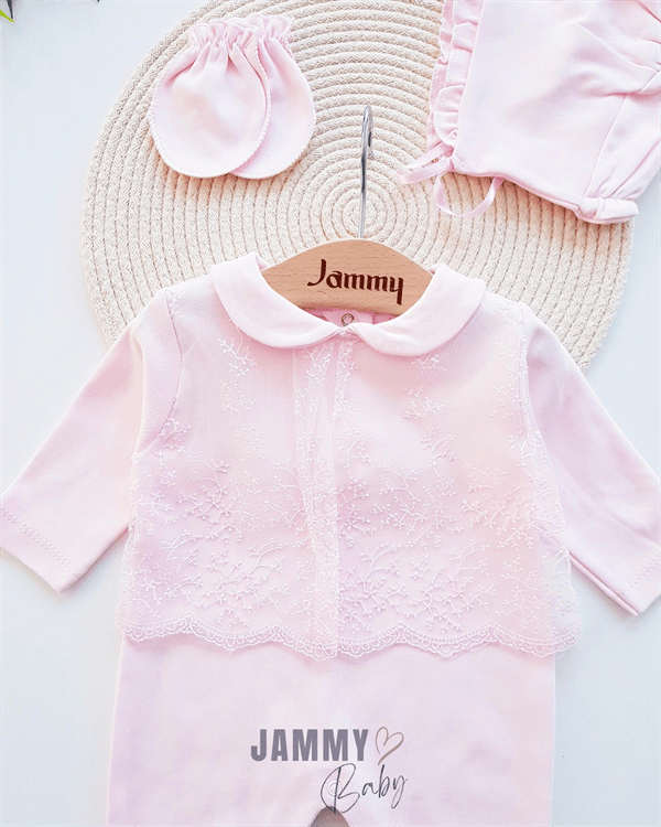 Ensemble de combinaison en dentelle à col bébé Beauty-PINK