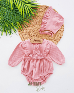 Ensemble barboteuse et chapeau Mathilda Laura - ROSE SÉCHÉE
