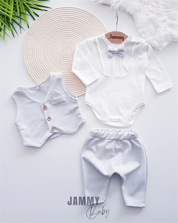 Adrian Vest 3 Piece Baby Suit-ICE GRAY
