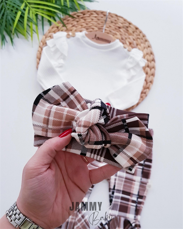 Plaid Pattern Spanish Tights Bandana 3 Piece Set-EKRU