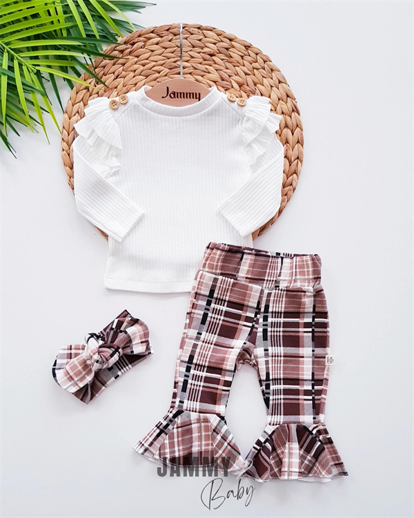 Plaid Pattern Spanish Tights Bandana 3 Piece Set-EKRU