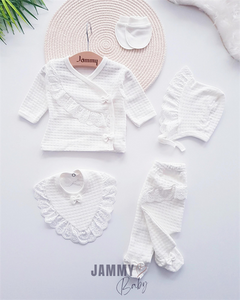Mathilda Laura 5 Piece Newborn Set With Hat-EKRU