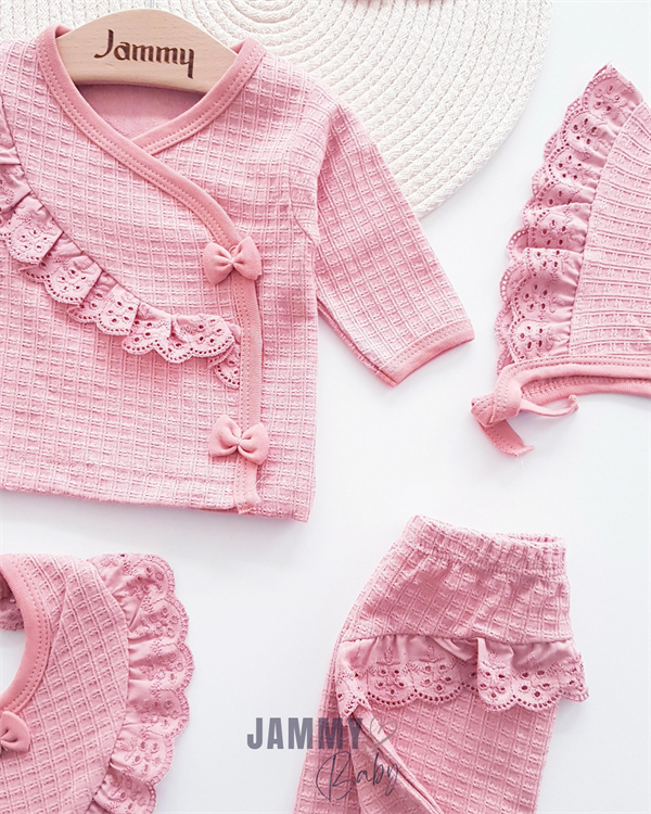 Mathilda Laura 5 Piece Newborn Set With Hat - DRIED ROSE