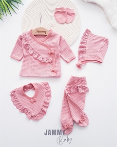 Mathilda Laura 5 Piece Newborn Set With Hat - DRIED ROSE