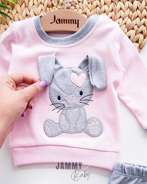 Rabbit Embroidered Scarf 3-Piece Set-PINK