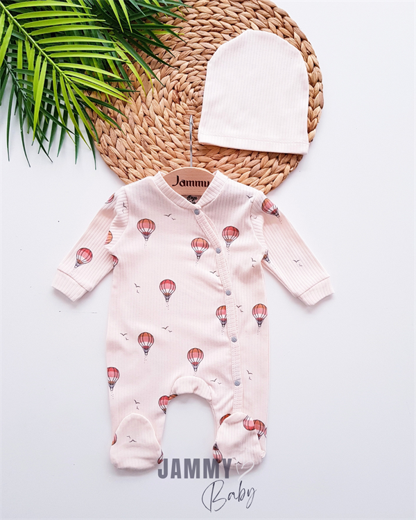 Ensemble de combinaison chapeau en tissu côtelé ballon volant-CRÈME